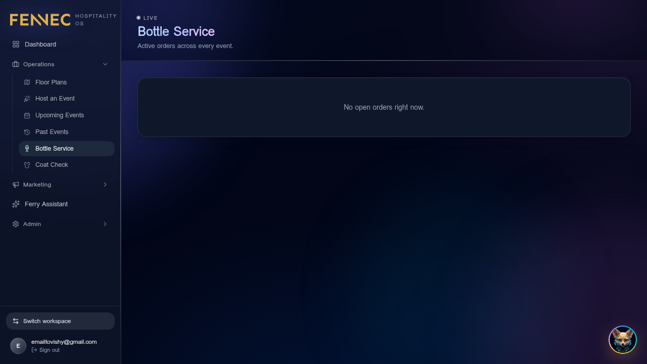 Bottle service — Fennec dashboard screenshot