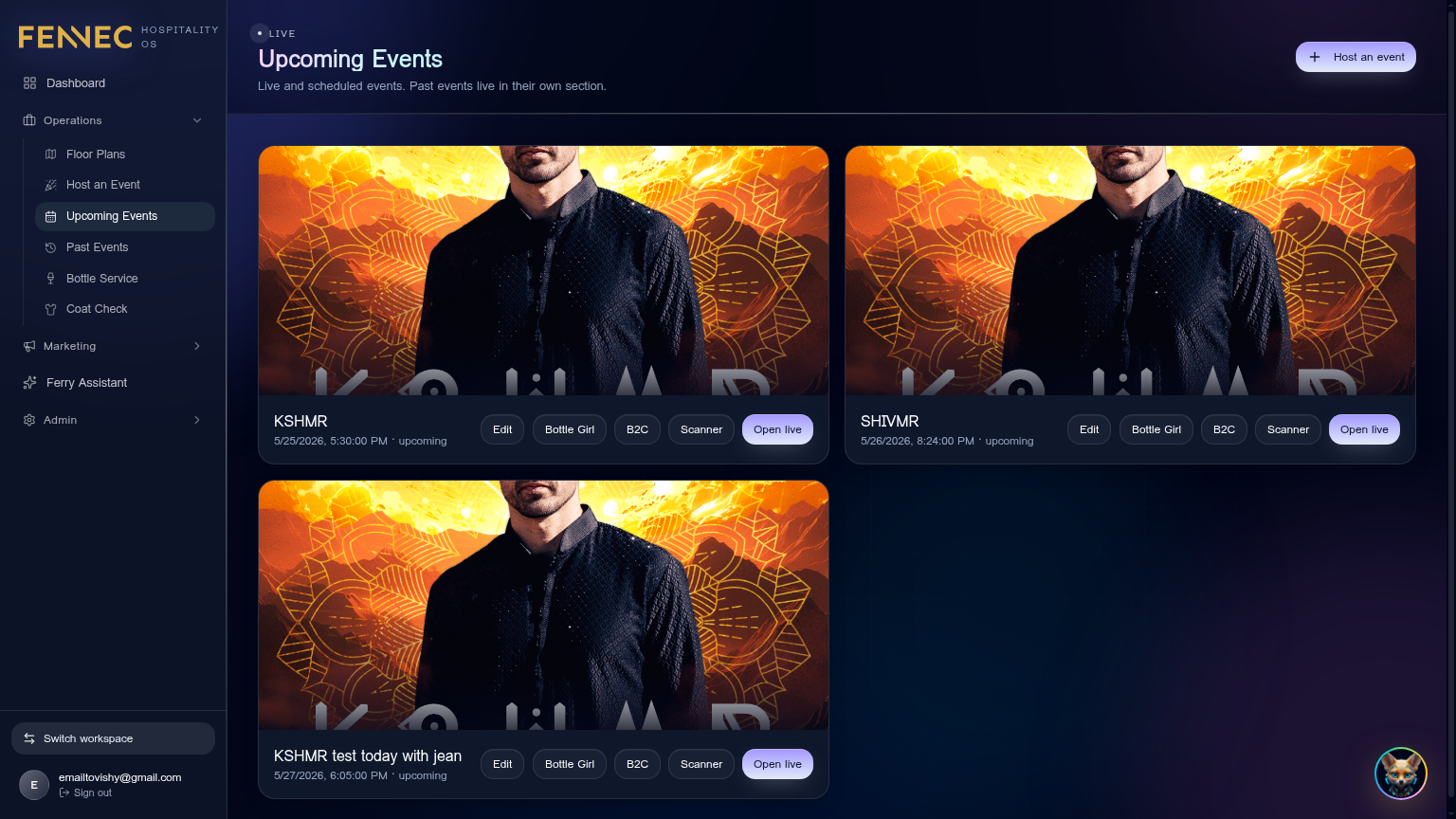 Creating an event — Fennec dashboard screenshot