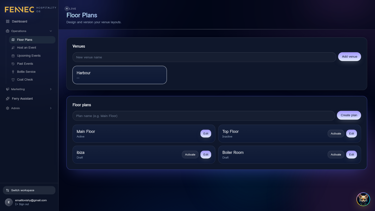 Floor plan editor — Fennec dashboard screenshot